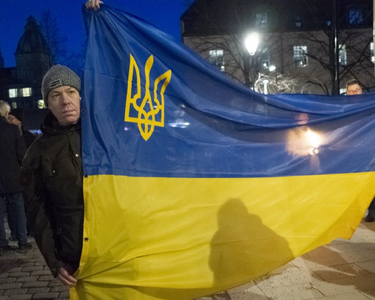 Protest mot kriget i Ukraina.