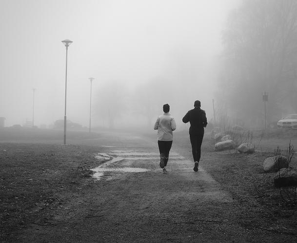 Svartvita bilder i dimma